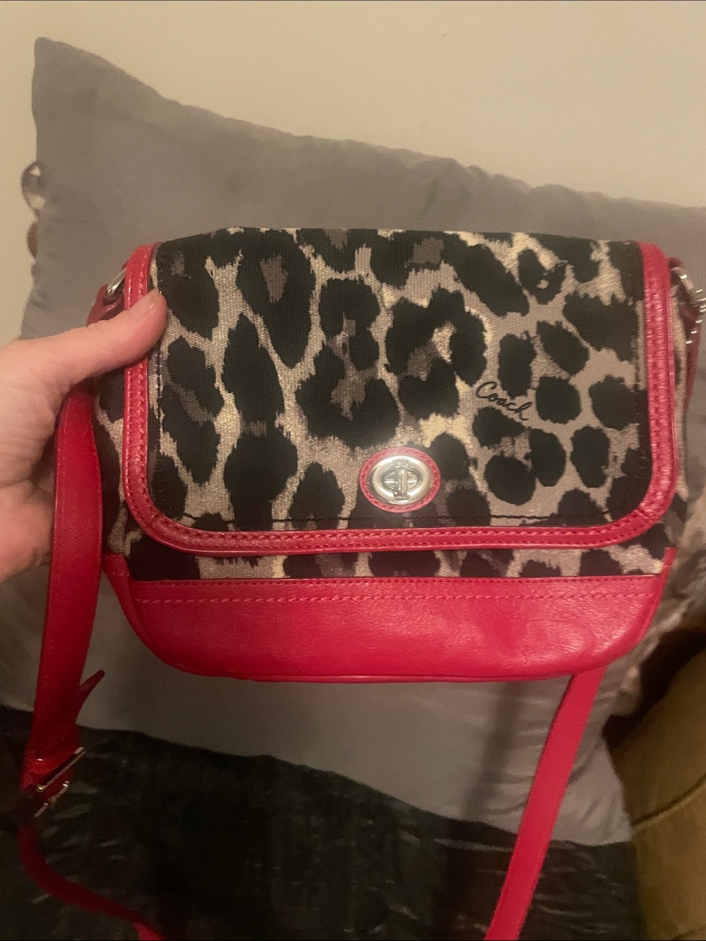 Coach Red Leather & Leopard-Print Crossbody - Picture 5 of 17